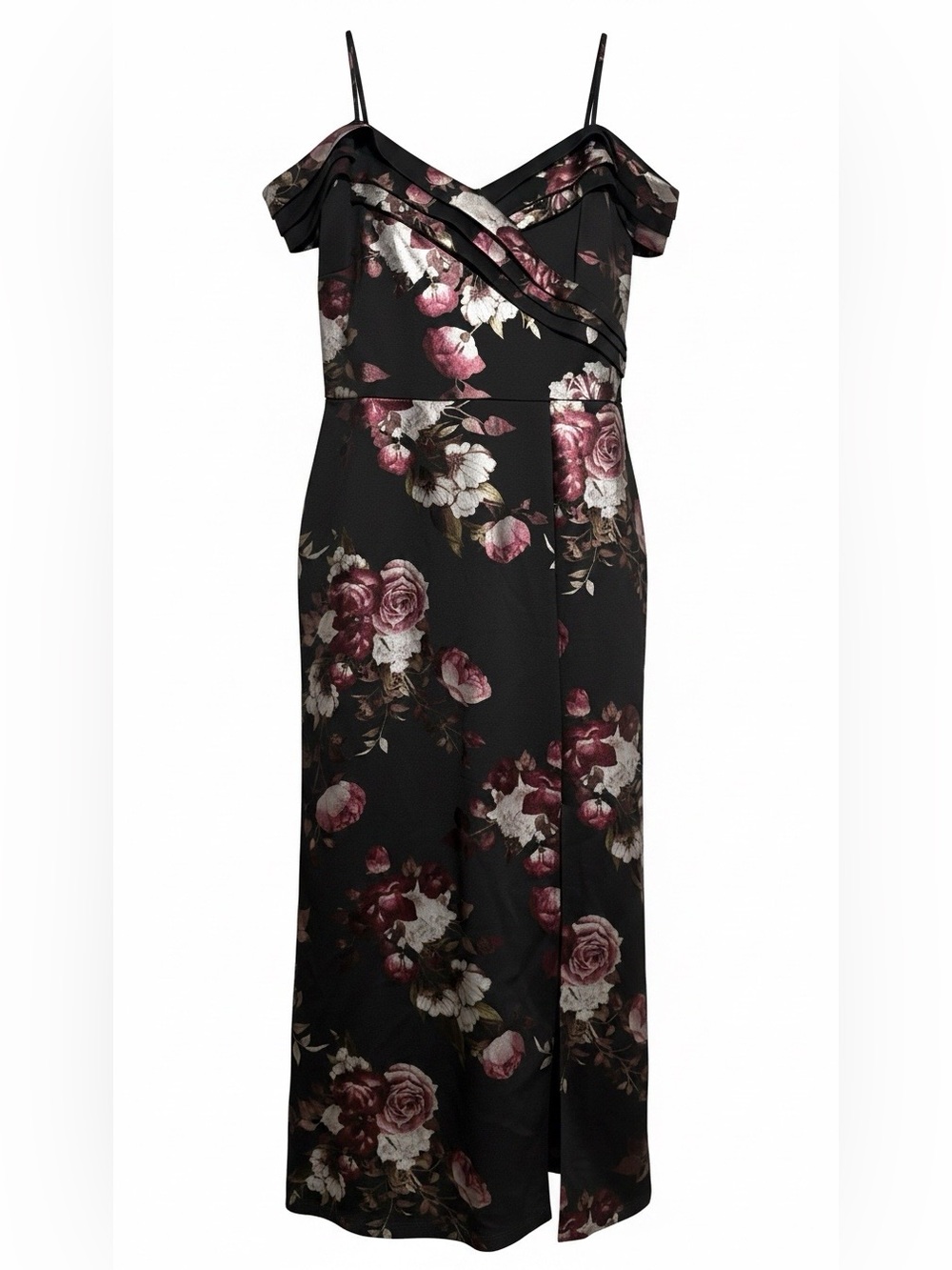Alexa B Floral Off-Shoulder Maxi Dress in Black and Rose NEW NWT